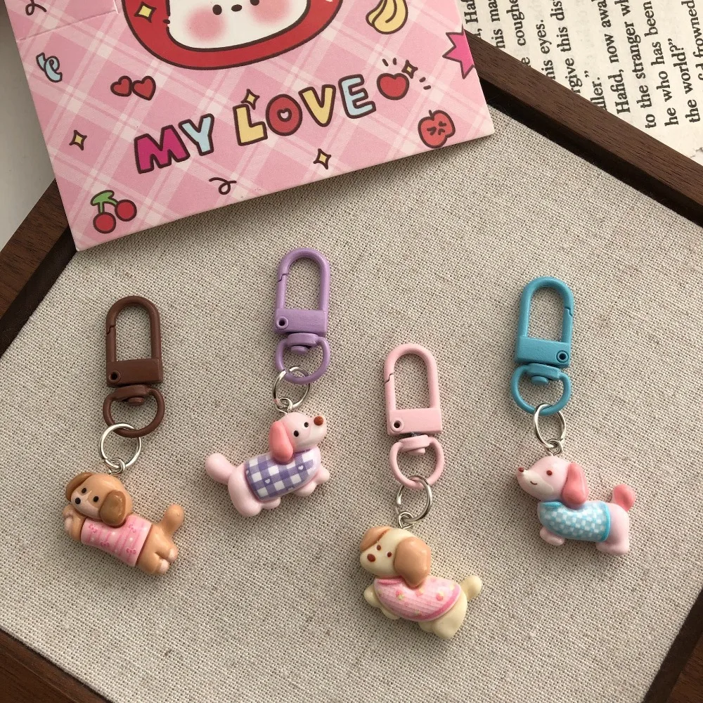 Cute Dachshund Dog Keychain for Women Bag Decor Cartoon Mini Puppy Colorful Key Ring Backpack Pendant Keychain Accessories Gifts