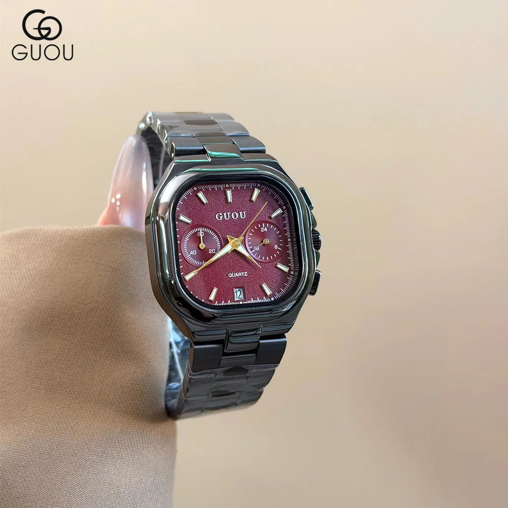 NewStylishSquareWatchWithSteel Band AndLarge DialSuitable For Both Men And WomenA Perfect Couple'S Watch With Multiple Functions