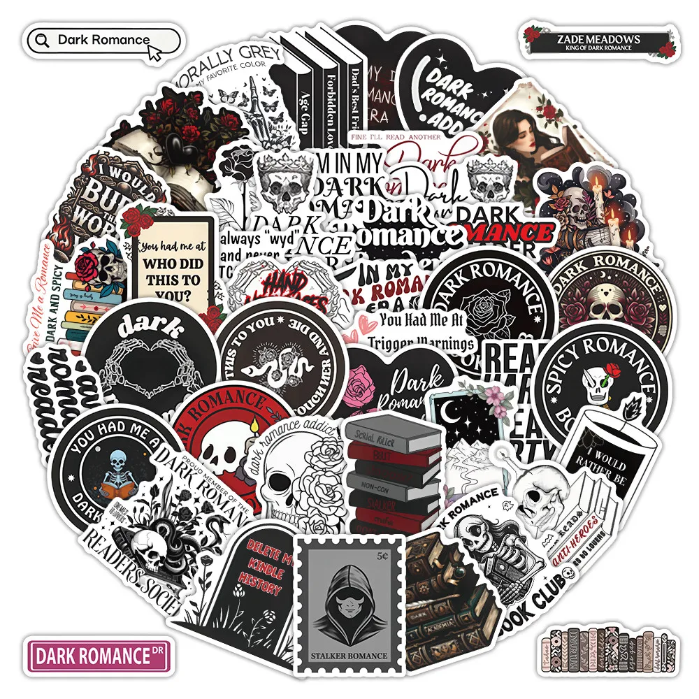 50Pcs Dark Romantic Book Themed Stickers, Gothic Vintage Aesthetic Decals for Journal Laptop DIY Decor Giajar Sticker Store