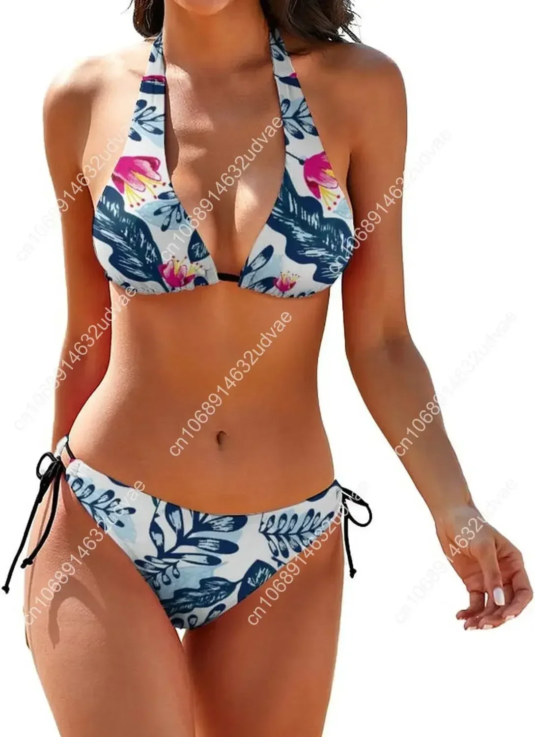 Women's Bikini Sets Two Piece Bathing Suits Sexy Textured Halter Padded Bikini Swimsuits Side Tie Thong Bottom Swimwear