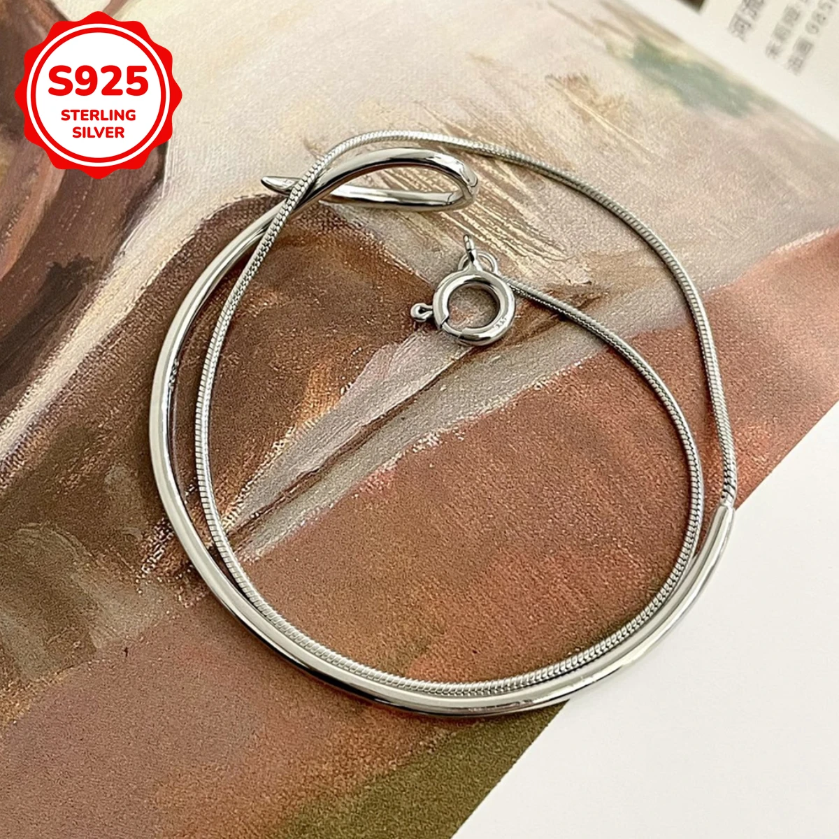 925 silver double-layer snake bone half bracelet, Korean niche design style, full of texture