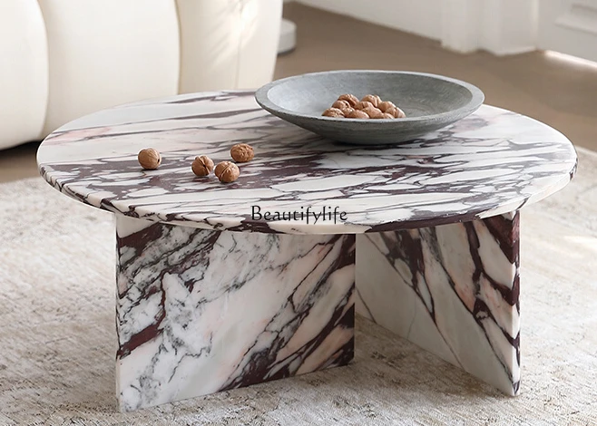 Natural High-End Luxury Stone round Tea Table Large Flat Italian Minimalist High-End Villa Coffee Table