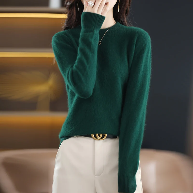 100% Mink Cashmere Sweater Women's O-Neck Knitted Pullover Loose Large Size Sweater Casual Thick Blouse Autumn Winter Base Shirt