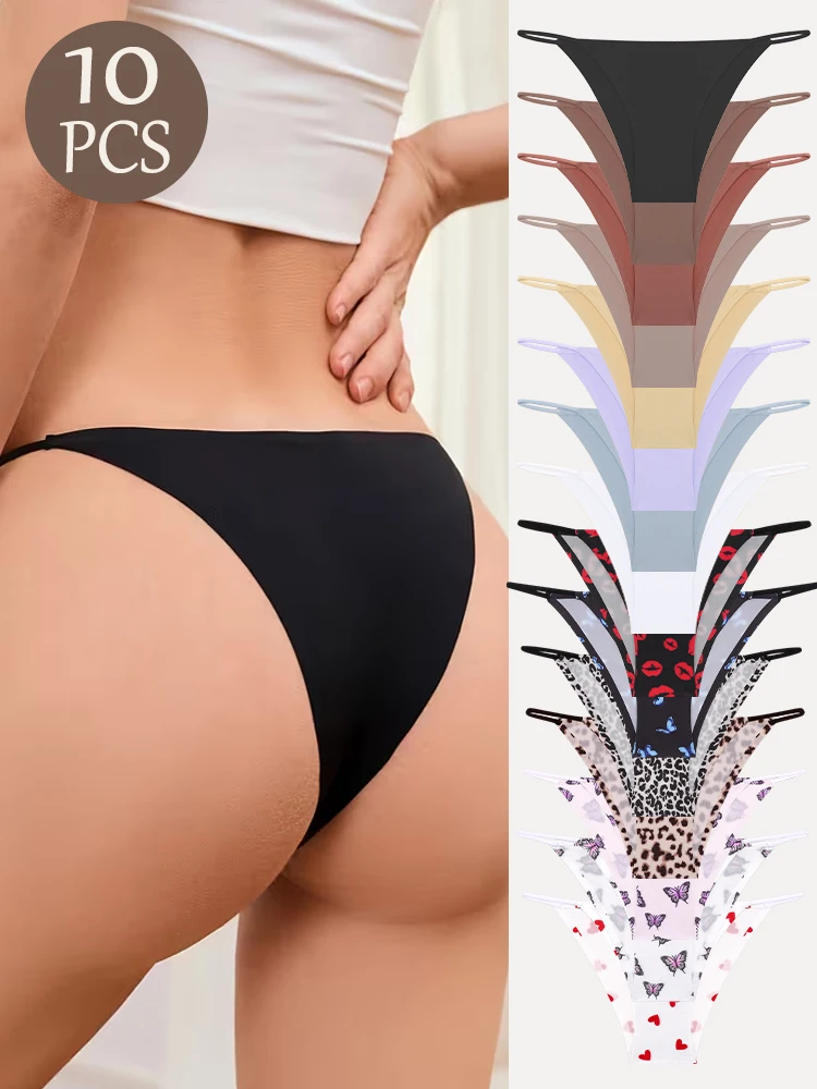10PCS Traceless Leopard Print Butterfly Bikini Panties Women Sexy Low Rise Seamless Underpants Female Elastic Intimates Lingerie