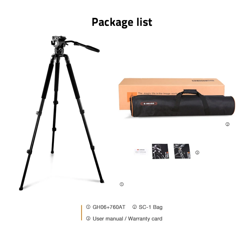 E-IMAGE GH06 760AT Professional 75mm bowl Light Weight Aluminium Video Tripod