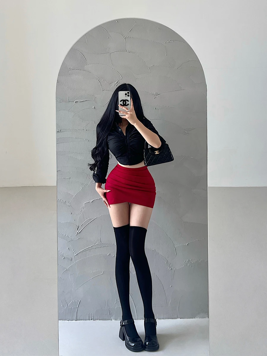 Sexy High Waist Pleated Short Skirt Women's  Skirt Anti-Light Walking Shorts Spring Autumn Season Fashion Trend