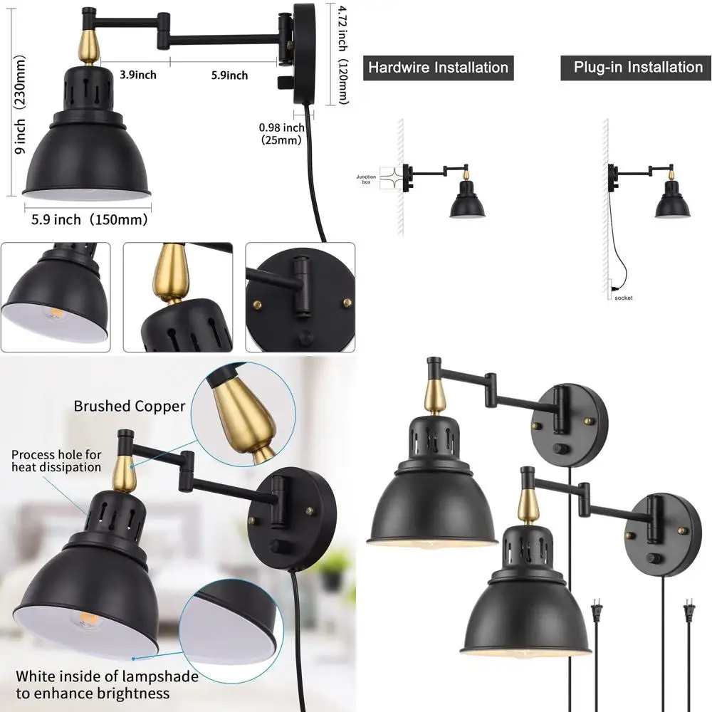 

Настенные светильники с выдвижными поворотными кронштейнами, 2 шт., с регулировкой яркости, кабелем 1,8 м и диммером