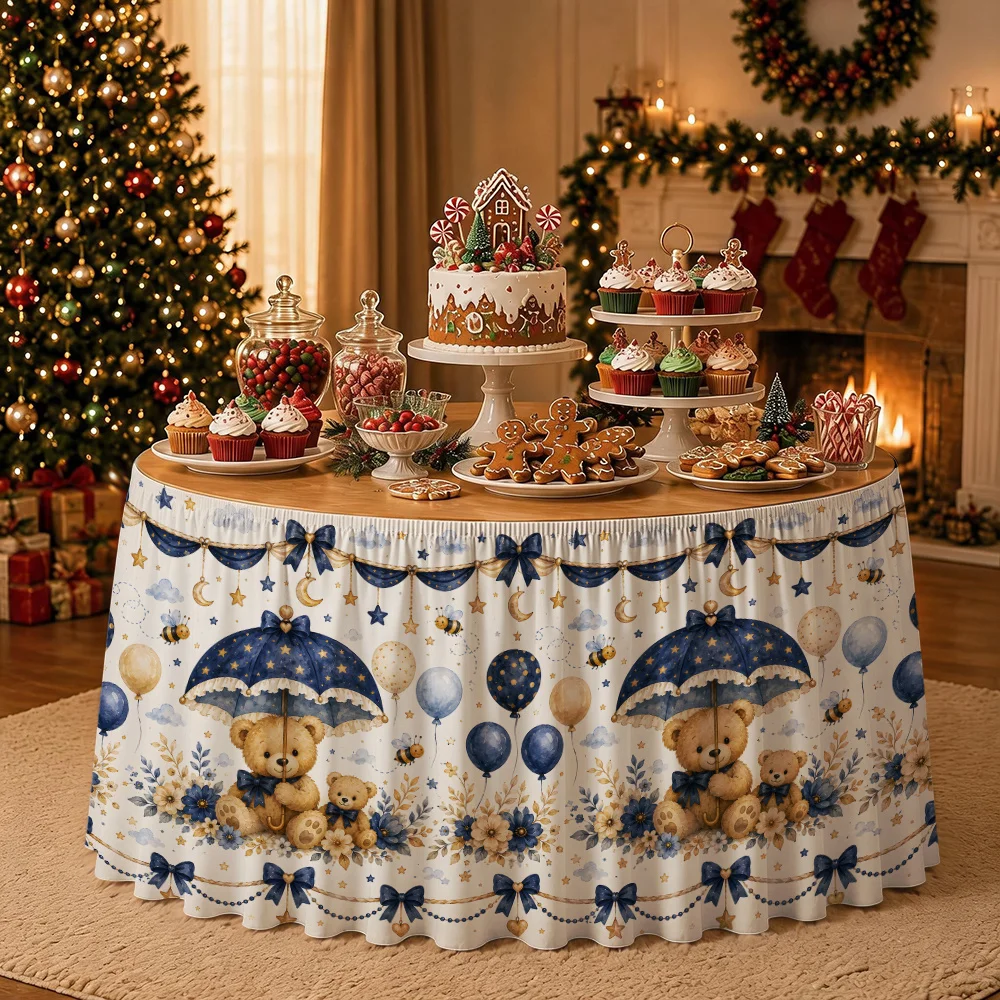 Watercolor teddy bear and balloon table skirt