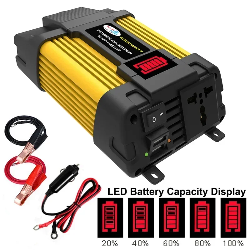 6000W Car Power Inverter LED Voltage Capacity Display Transformer Converter 12V To 110/220V Dual USB Inverter For Car Appliances