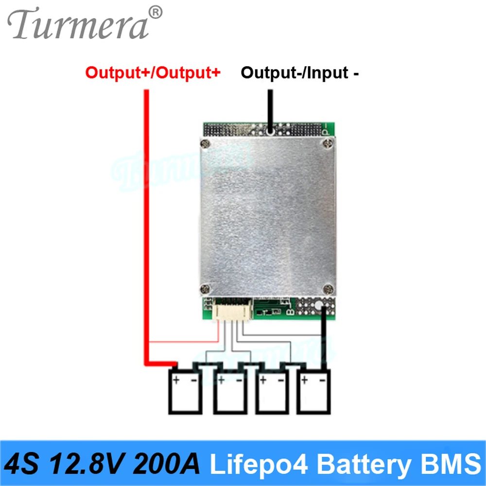 Turmera 12.8V 4S 200A BMS Protection Board with 1.2A 3A 6A Active Balancer for 3.2V 100Ah 200Ah 280Ah 320Ah Lifepo4 Battery Use