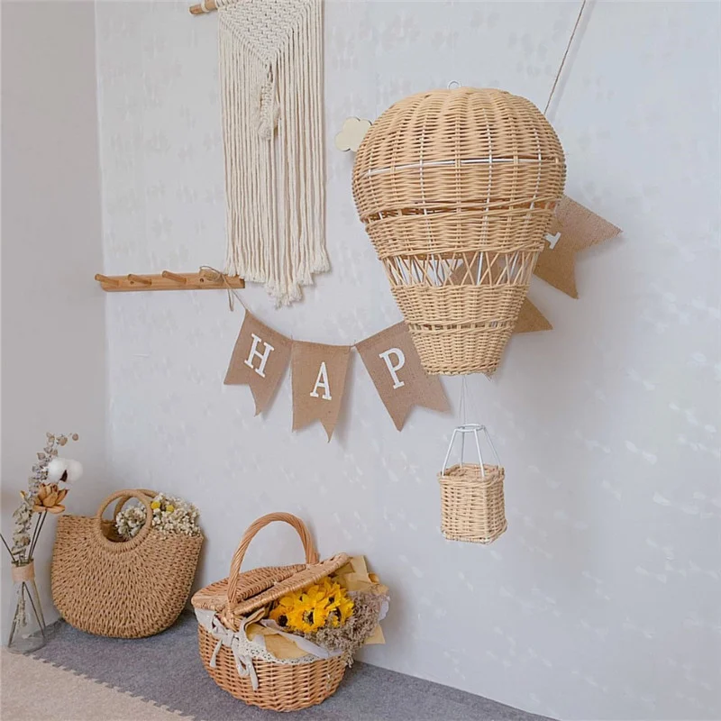 Rattan Hot Air Balloon Decor Hand Woven Wall Hanging Moon Star Decor Handmade Nordic Baby Room Kawaii Home Decor Photograph Prop