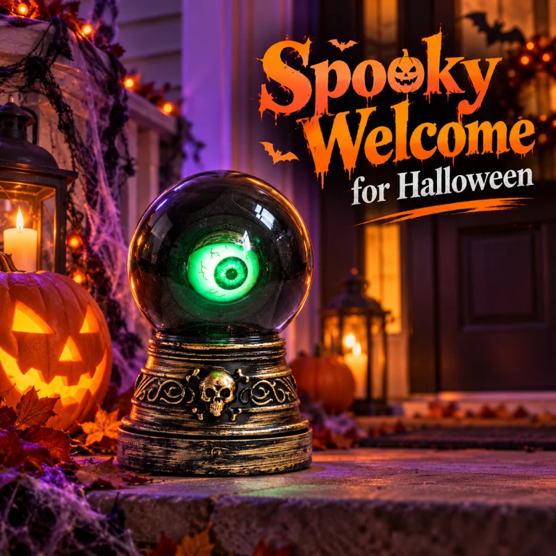 Spooky Glowing Eye Ball Resin Statue Halloween Decoration Gothic Style Desktop Ornament Home Bar Decor