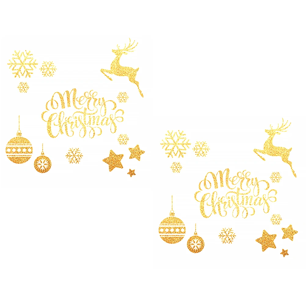 

2pcs Christmas Wall Stickers 65X65Cm Elk Snowflake Gift Pvc Party Room Sticker Easy Apply Adhesive Decals For Home Bar