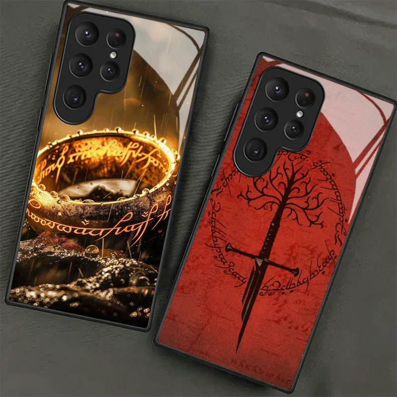 The L-Lord of The R-Rings Tempered Glass Phone Case for Samsung Galaxy S24 S25 S26 Ultra Edge S23 FE S22 Plus S21 + S20 Shockpro