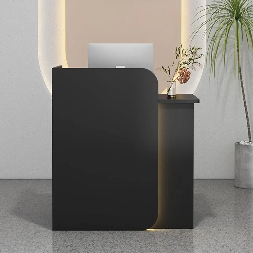 Desk With Counter, 23.6/31.5/39.4/47.2/55/63L Front Desk Counter With LED Lights, for Office Retail Clothing Shop Hotel Supermar