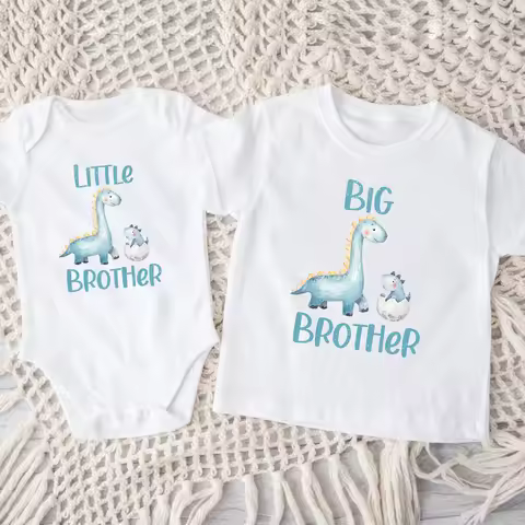 Big Brother &amp; Little Brother Dinosaur Matching Clothes Baby Announcement Idea Boys Dinosaur Tshirt Brothers Matching Shirt