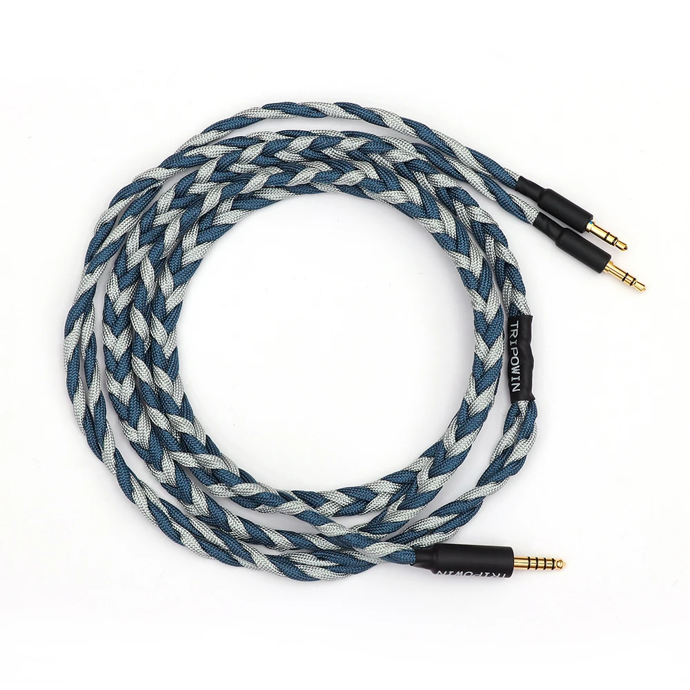 Tripowin GranVia 수제 헤드폰 교체 케이블 26AWG 36 스트랜드 X 4 코어 그레이 HIFIMAN HD650 HD580 HD800 ANANDA용