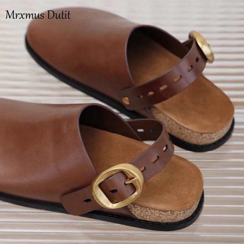 Mrxmus Dutit2023 Fashion New Women Genuine Leather Spring Burkan Clogs Thick-soled Sandals Solid Simple Casual Shoes Female Chic