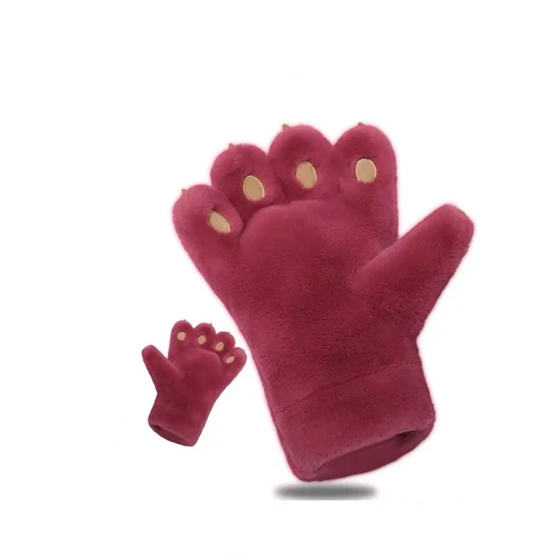 Disney Lotso all-inclusive mittens plush bear palms plus velvet thickened gloves portable lanyard outdoor warm and windproof