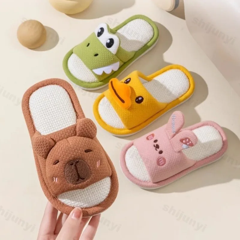 

Capybara Closed Toe Slippers Children's 2025 Fashion Linen Floor Shoes Indoor Breathable Home Sandals Anti-slip Cartoon Slipper