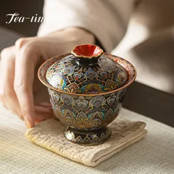 150ml Chinese Enamel Colored Gaiwan Ancient Hand Grasping Bowl Tea Lid Set Tea Tureen Tea Maker Cover Bowl Tea Items Ornaments