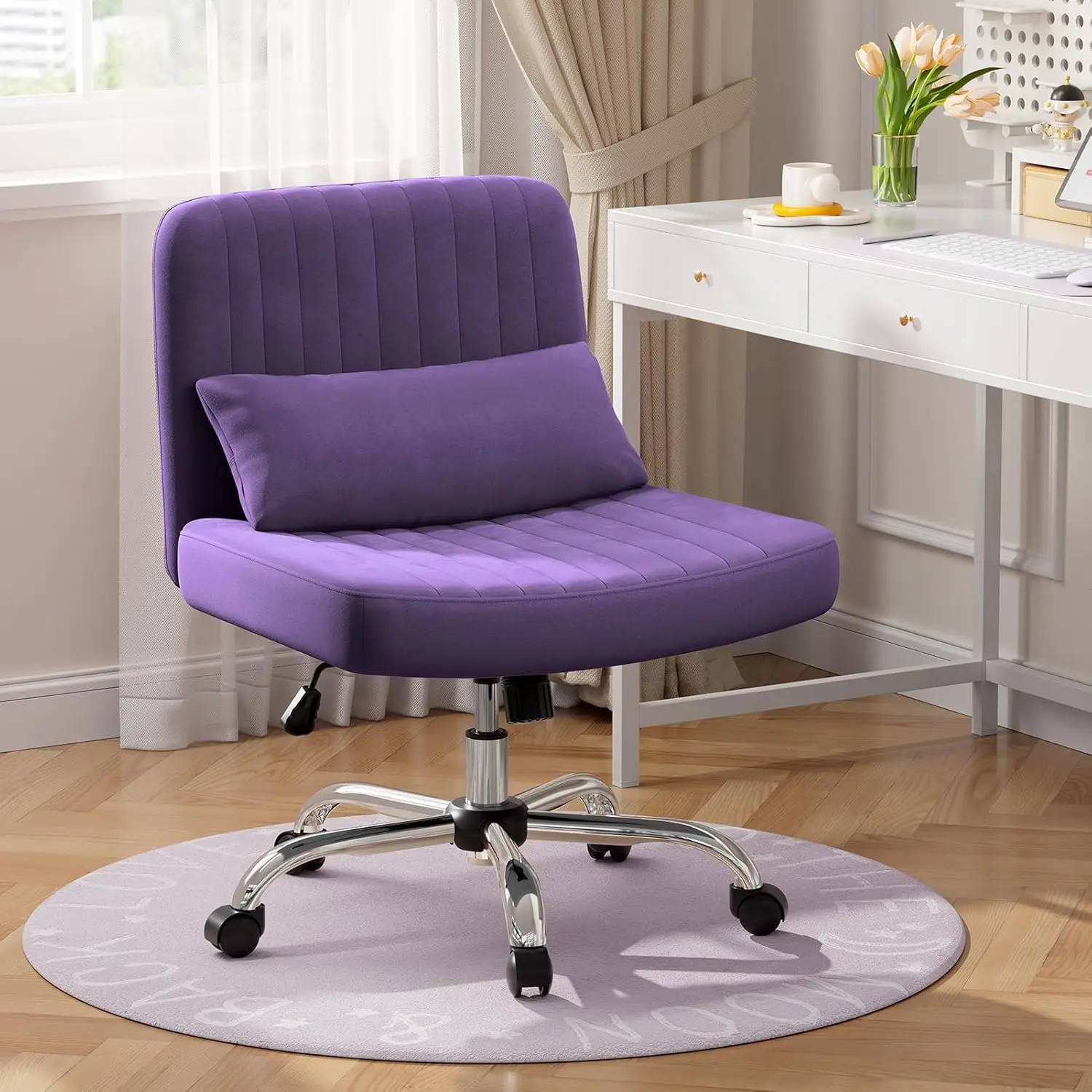 

Velvet Criss Chair with Wheels, Ergonomic Office Chair, Comfy Desk Chair for Home Office, Purple