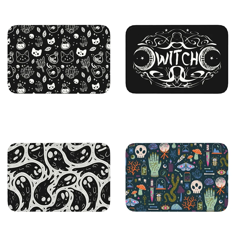 Witch Entrance Door Mat Floor  Anti-Slip Kitchen Bathroom  Mystical Gothic Cat Skull Living Room  Home Decor Rug