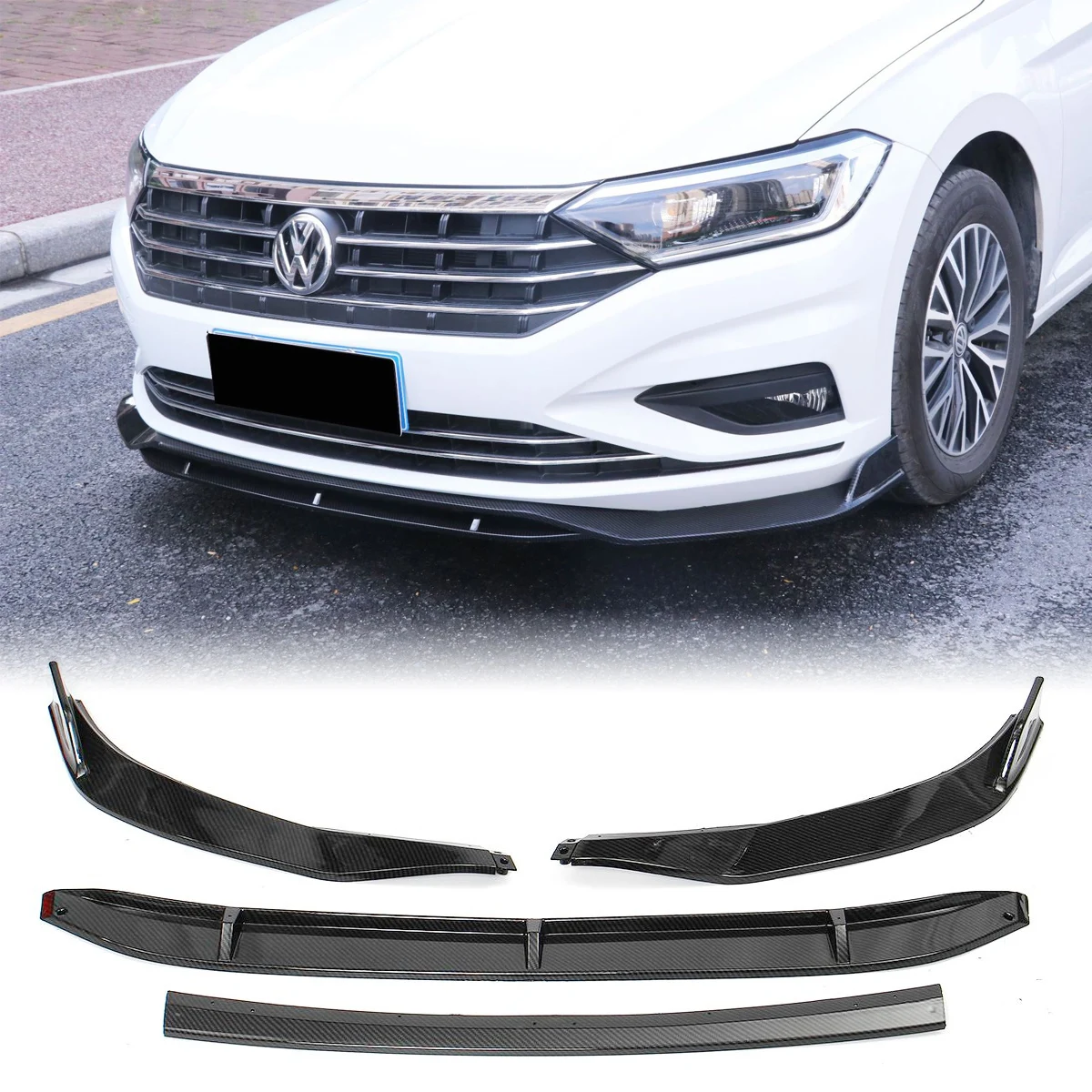 

4PCS For Volkswagen VW Jetta MK7 2019-2021 Front Bumper Lip Side Splitter Body Kit Deflector Spoiler Guard Black Car Accessories