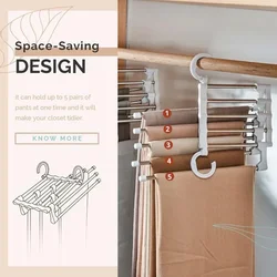 5 in 1 Magic Trouser Rack Hangers Stainless Steel Folding Pant Rack Tie Hanger Shelves Bedroom Closet Organizer Wardrobe Storage