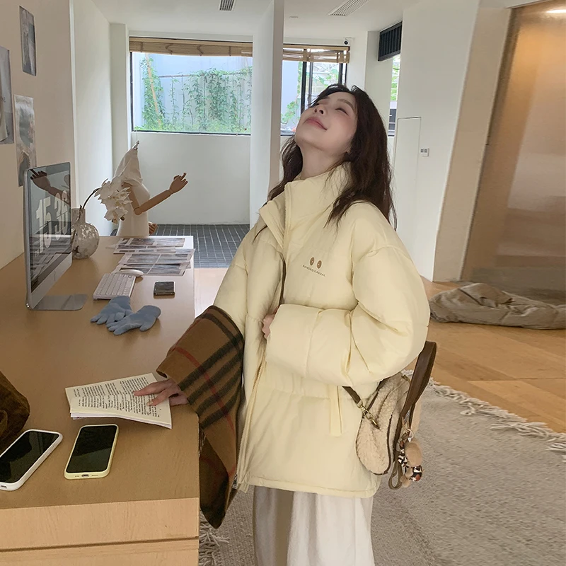 

Korean Sle ort Thiened Stand Collar down Cotton Jaet Women's Winter Coat Windproof Warm Faionable Fem Outerwear