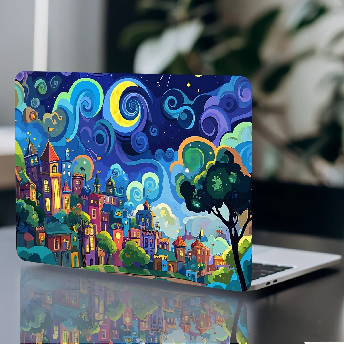 2Pcs Humorous Night Sky Sticker Skin for Laptop - Castle and Starry Sky Design, Waterproof and Scratch Resistant Vinyl Sticker