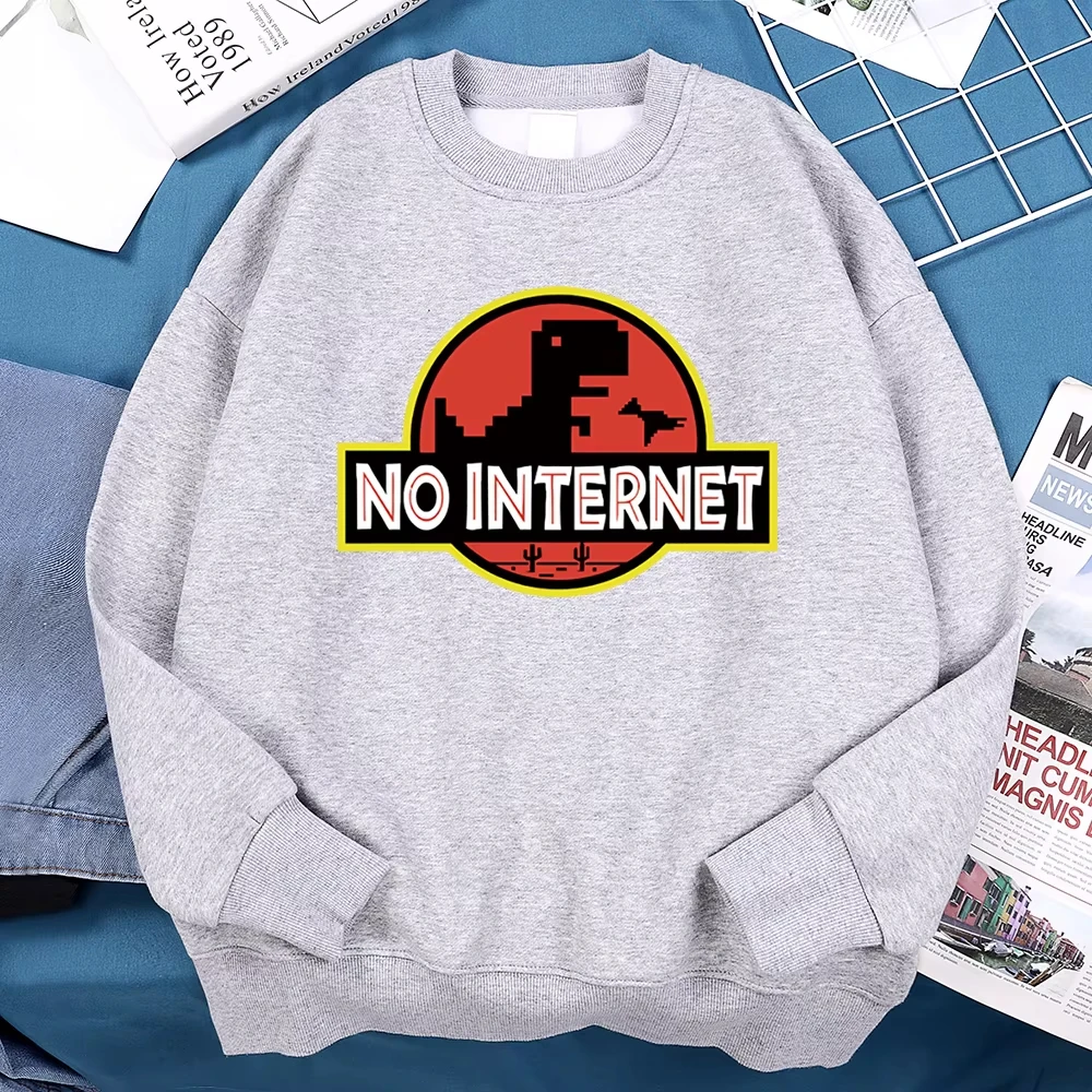 No Internet Fun Little Dinosaur Hoody Men Autumn Fleece Sportswear Comfortable Personality Hoody Loose Pullover Fleece Clothing