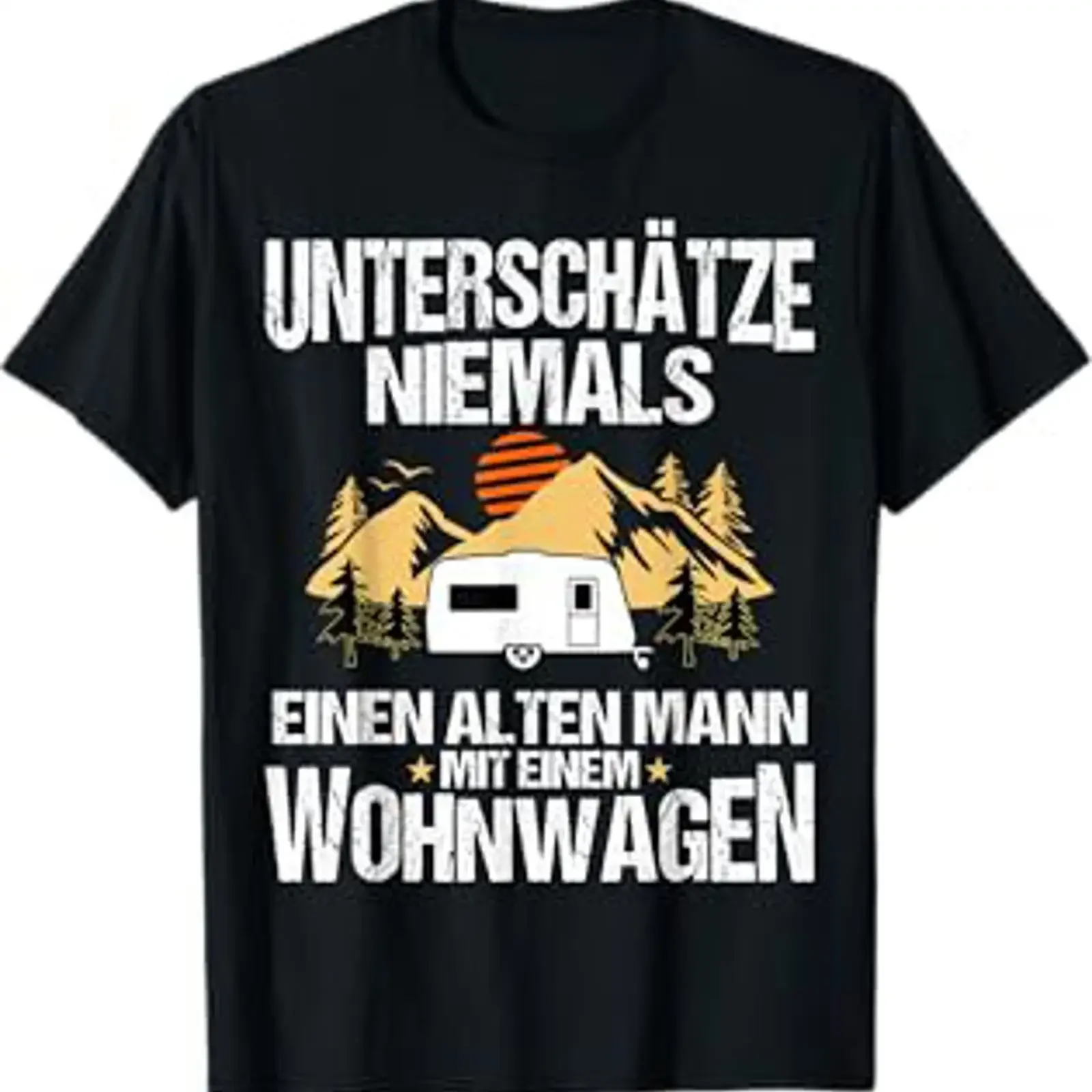 Men's Undertreasures Never an Old Man with Caravan T Shirt vintage Washed streetwear Top For Everyday Wear fashion Unisex