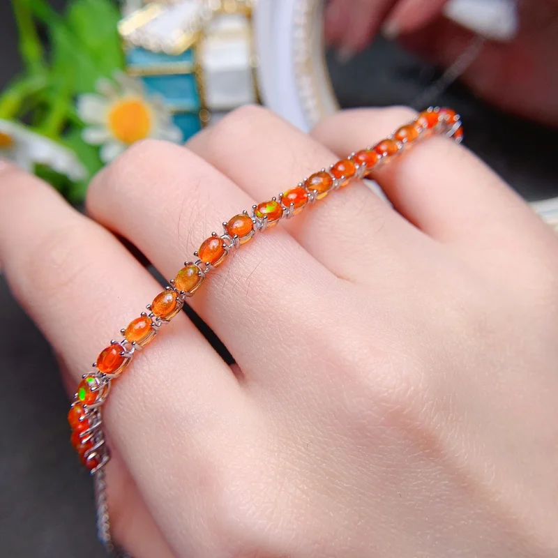YULEM Orange Opal Stone Bracelet Silver Plated Adjustable Minimalist Bracelet Jewelry Best Gift for Girls Women Wedding Jewelry