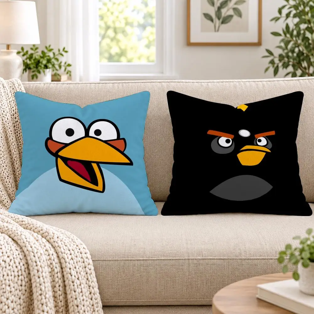 Animation A-A-Angry BirdsS Cushion Cover Short Plush Double-Sided Printing Sofa Bedroom Pillow Case Aesthetic Home Decor