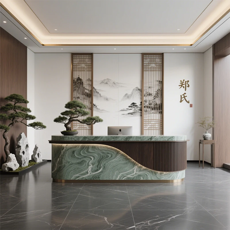 

Customized.Yicheng Beauty Wholesale Modern Custom Logo Front Reception Desks Modern Checkout Counter for Sale