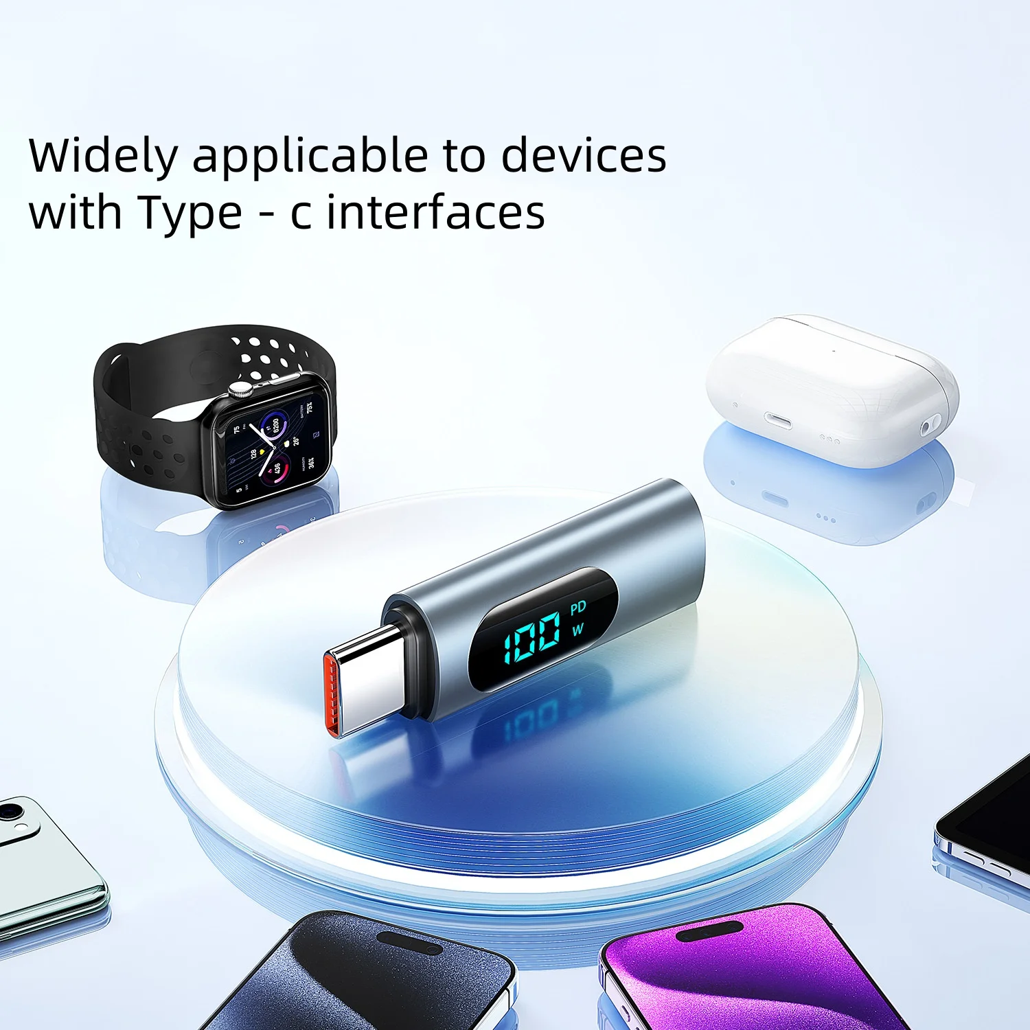 10 pçs confiável tipo-c pd 100w adaptador de carregamento rápido otg carregamento do carro transmissão de dados display digital conversor de carregamento rápido