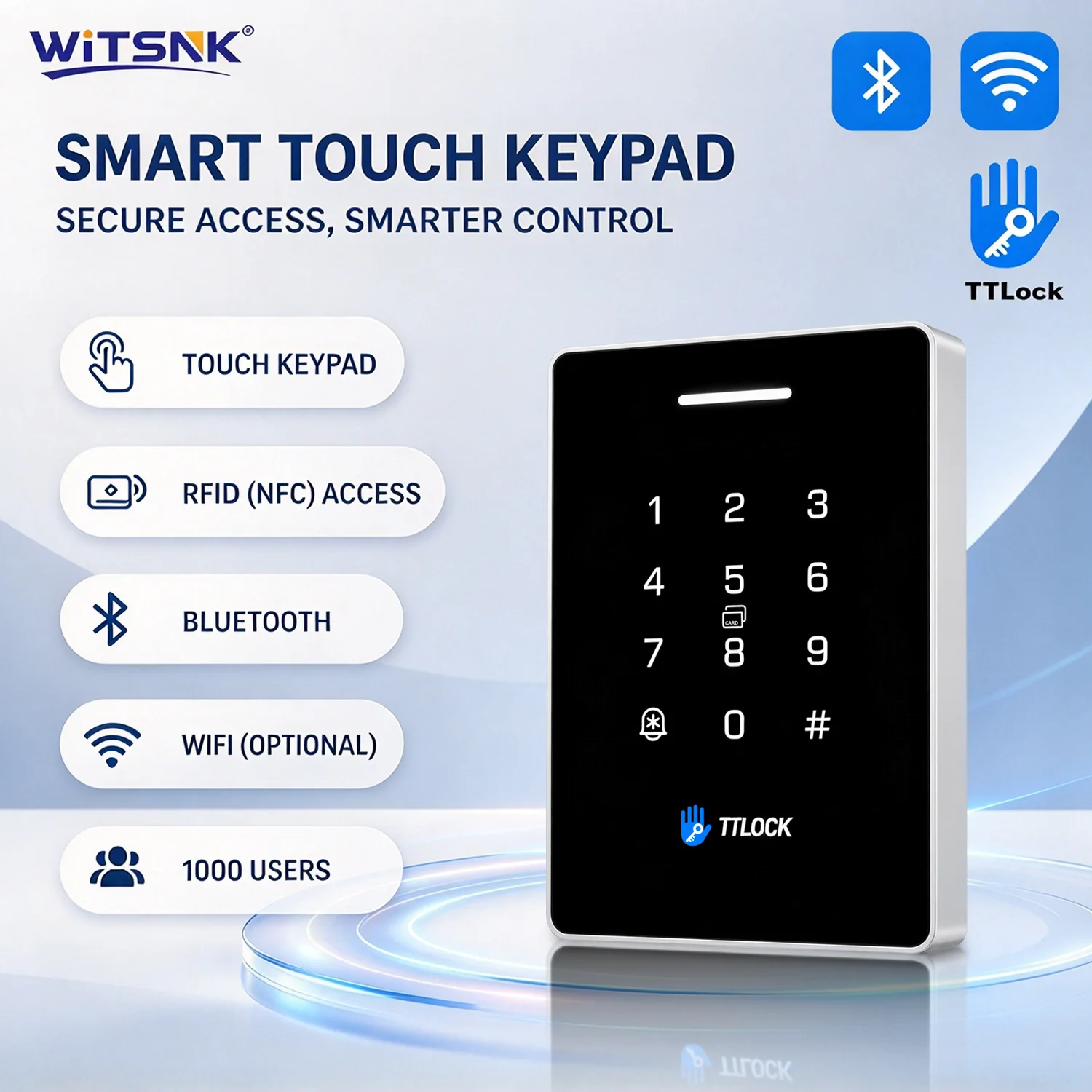TTLock App Bluetooth Smart Access Control Keypad IP67 Waterproof Wifi Gateway Remote Unlock NFC RFID Card PIN Passcode Reader