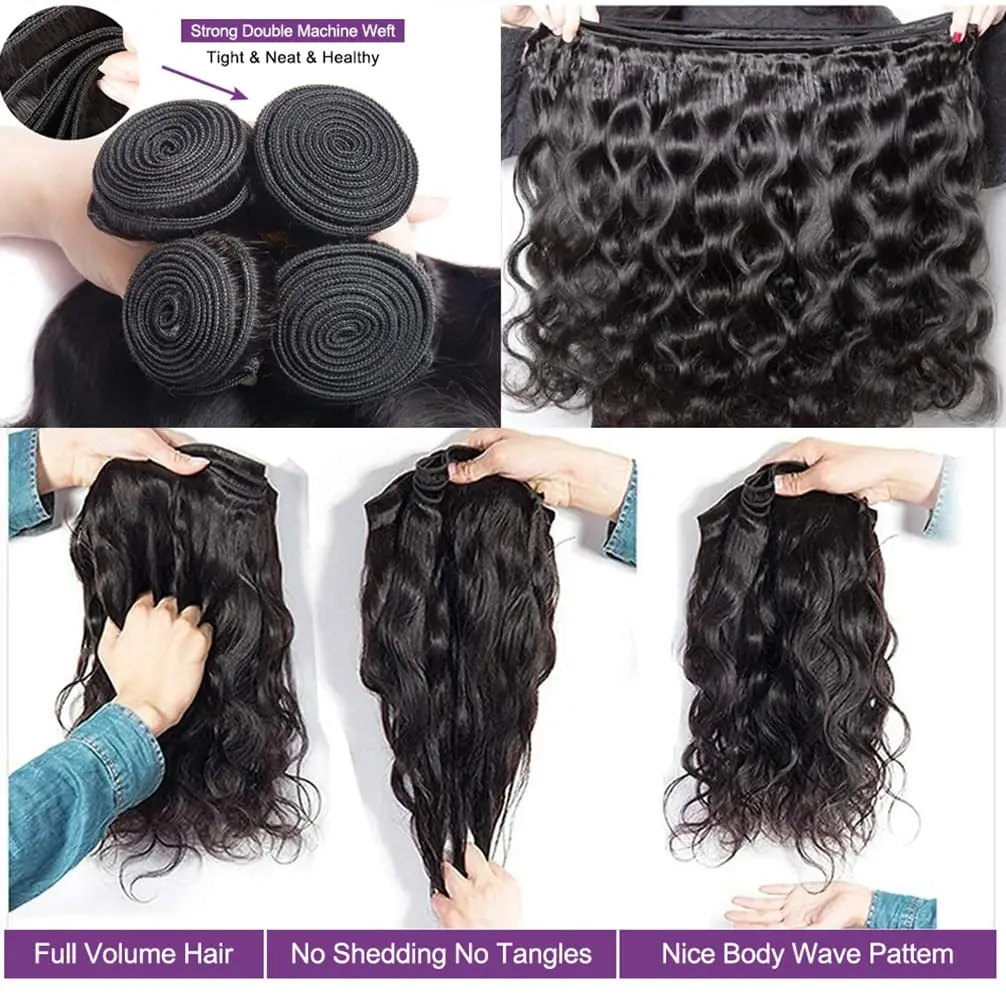 Rambut Manusia Body Wave 100% Tanpa Proses, Gelombang Double Drawn Virgin Bundles, Ekstensi Rambut Raw 1/2/3 Bundles untuk Wanita