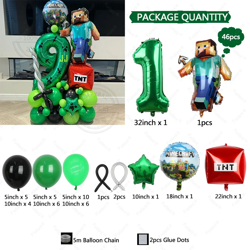 Game Minecraft Theme Birthday Balloon Column Boy Green Cartoon Character Birthday Party Decor Supplies Baby Shower Gender Reveal