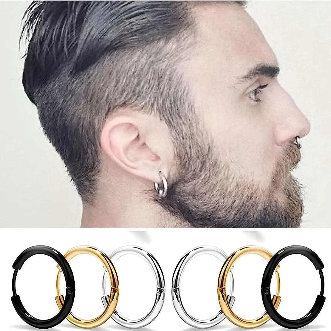 5 Pcs Men\'s Simple Stainless Steel Hoop Earrings, Unisex Earrings, Cartilage Piercings Jewelry