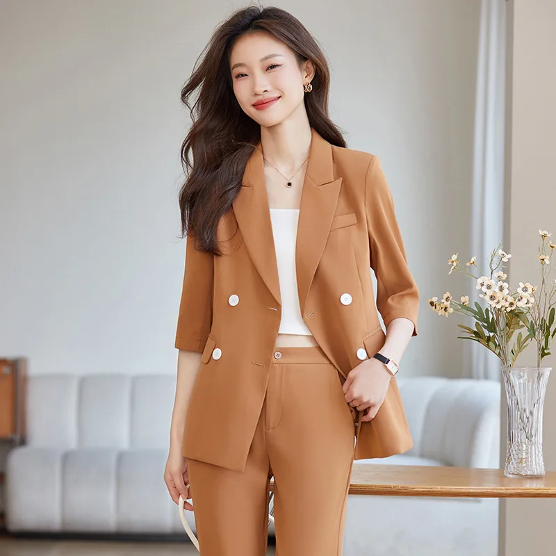 Caramel Suit Jacket for Women2024Summer New High-Grade Sentong Qin College Student Interview Occupation Suit Suit