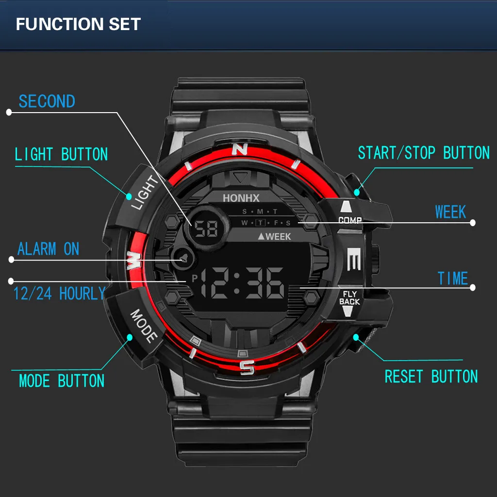 Orologio da uomo in gomma sportiva militare con data digitale a LED alla moda Orologio elettronico con cinturino in silicone con data e settimana casual