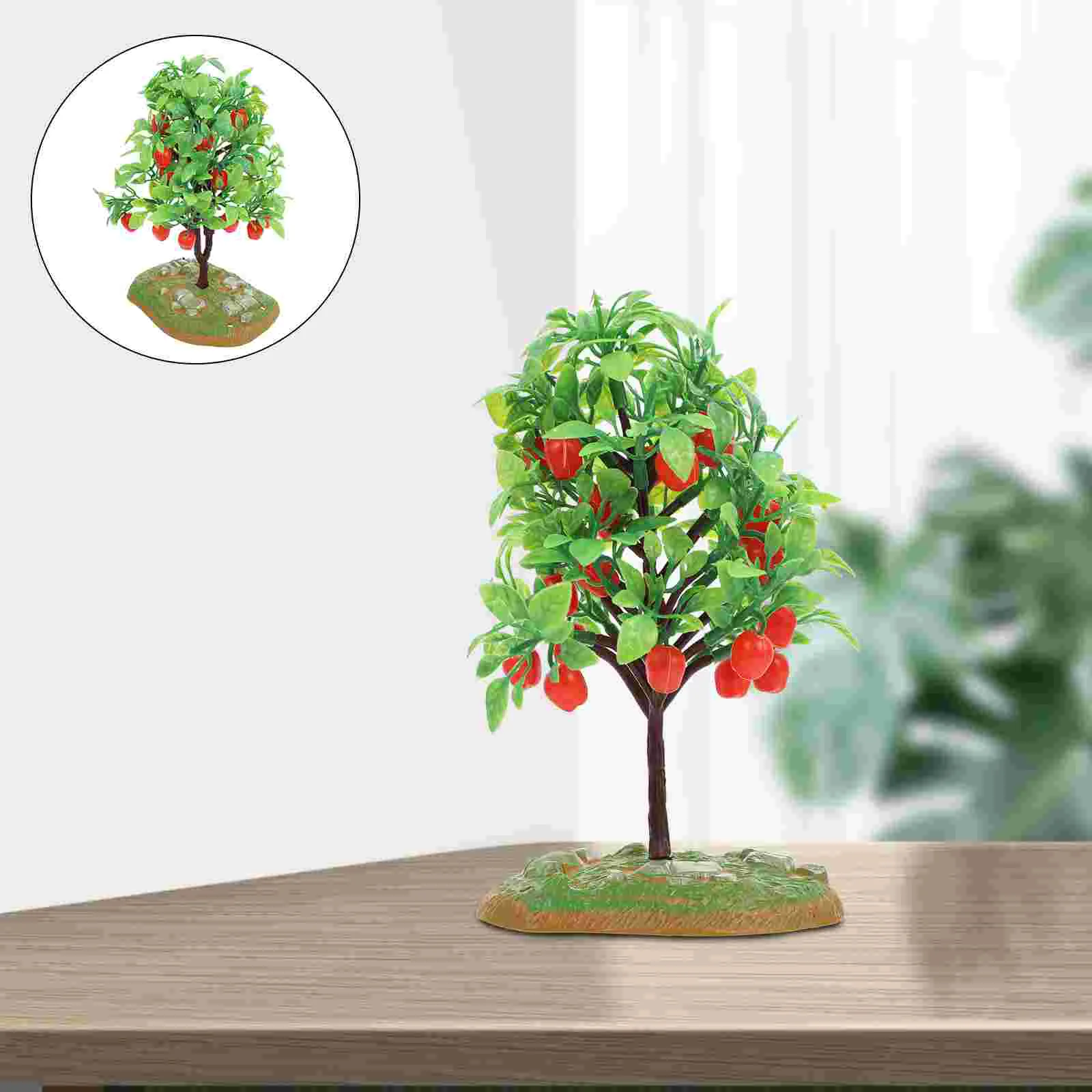 

Two Apple Tree Model Outdoor Ornaments Flowerpot Decor Sand Table Fruits Plastic Micro Landscape Adornment Pine