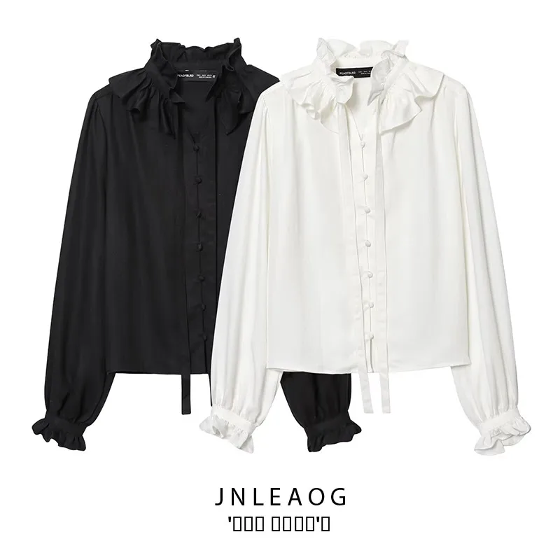 

Faionable Casual Women's irt Autumn New Sle Pleated Collar Versatile Polyester Fiber Long Sve Loose Fit Polyester