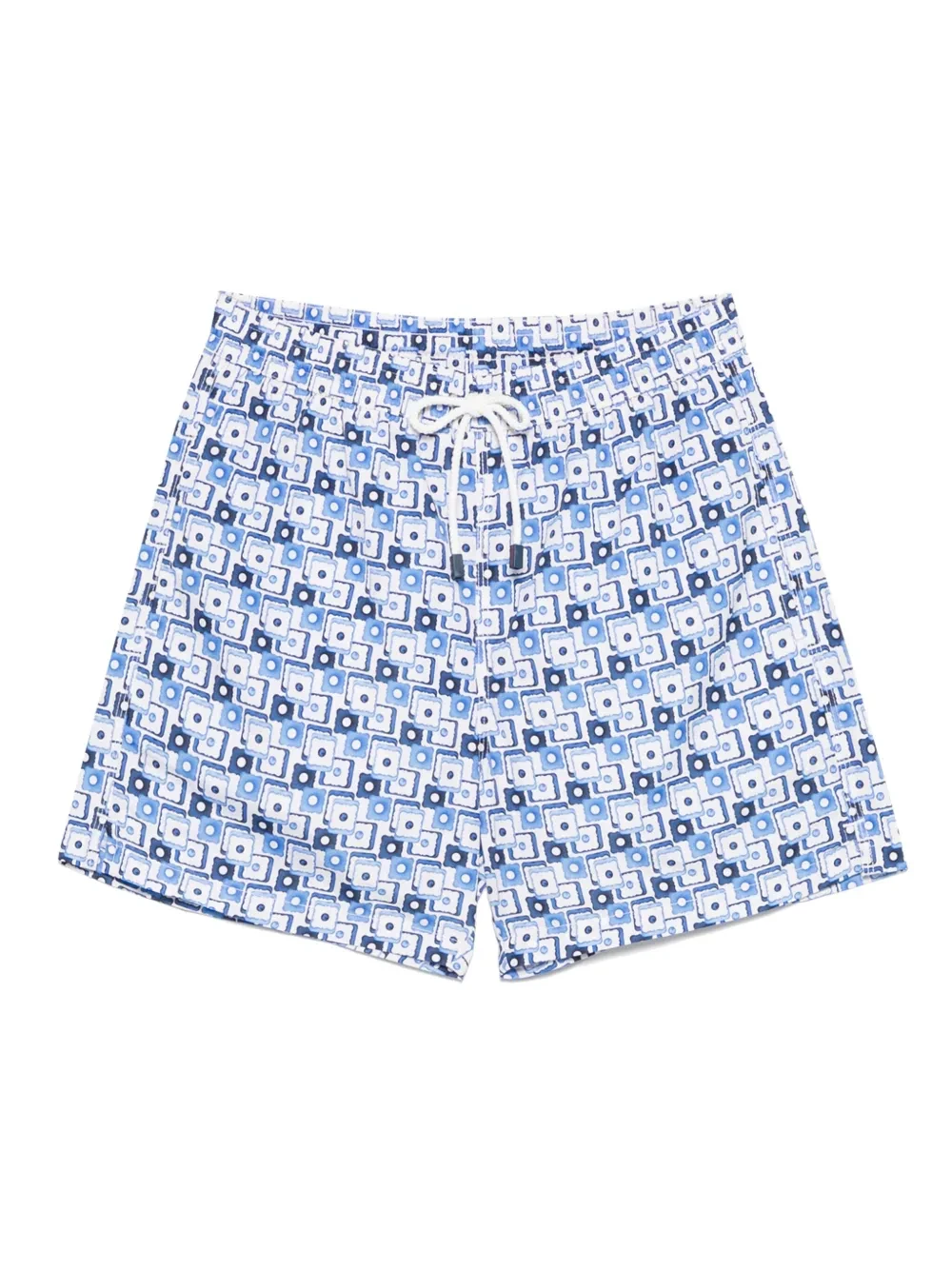 Men's Blue White Square Geometric Swim Shorts Elastic Drawstring Quick Dry Light Beach Surf Casual Trunks