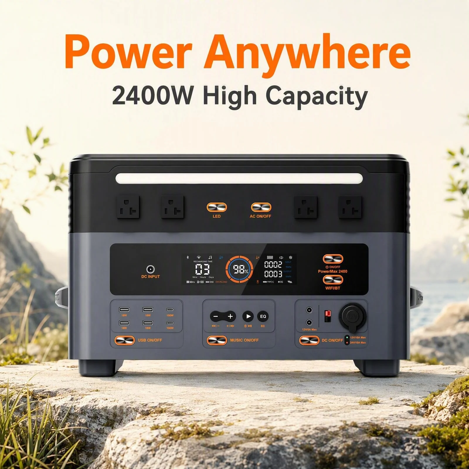 OSCAL PowerMax 2400SE 2400W Power Bank Station, 1872Wh LiFePO4 Battery, 1.5 Charging Time, 100W USB-C PD Output, 2400W (4800W Peak) Solar Generator, Fastest Charging, Perfect for Home Emergency, Holiday Gift