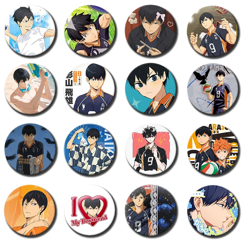 AnimeRole Play Round Pins Cartoon Character Tobio Kageyama Badges Tinplate Brooches for Clothes Decoration Bag Accessories Gifts