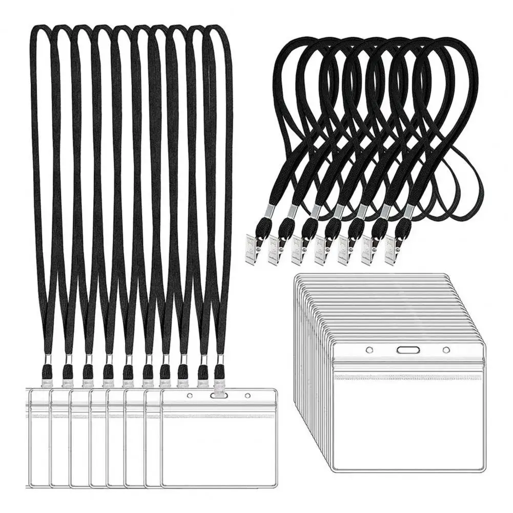 Portatarjetas de identificación con cordones, 20 piezas, 45cm, etiquetas de nombres transparentes, portatarjetas y collares con cordón con Clip para eventos escolares de oficina