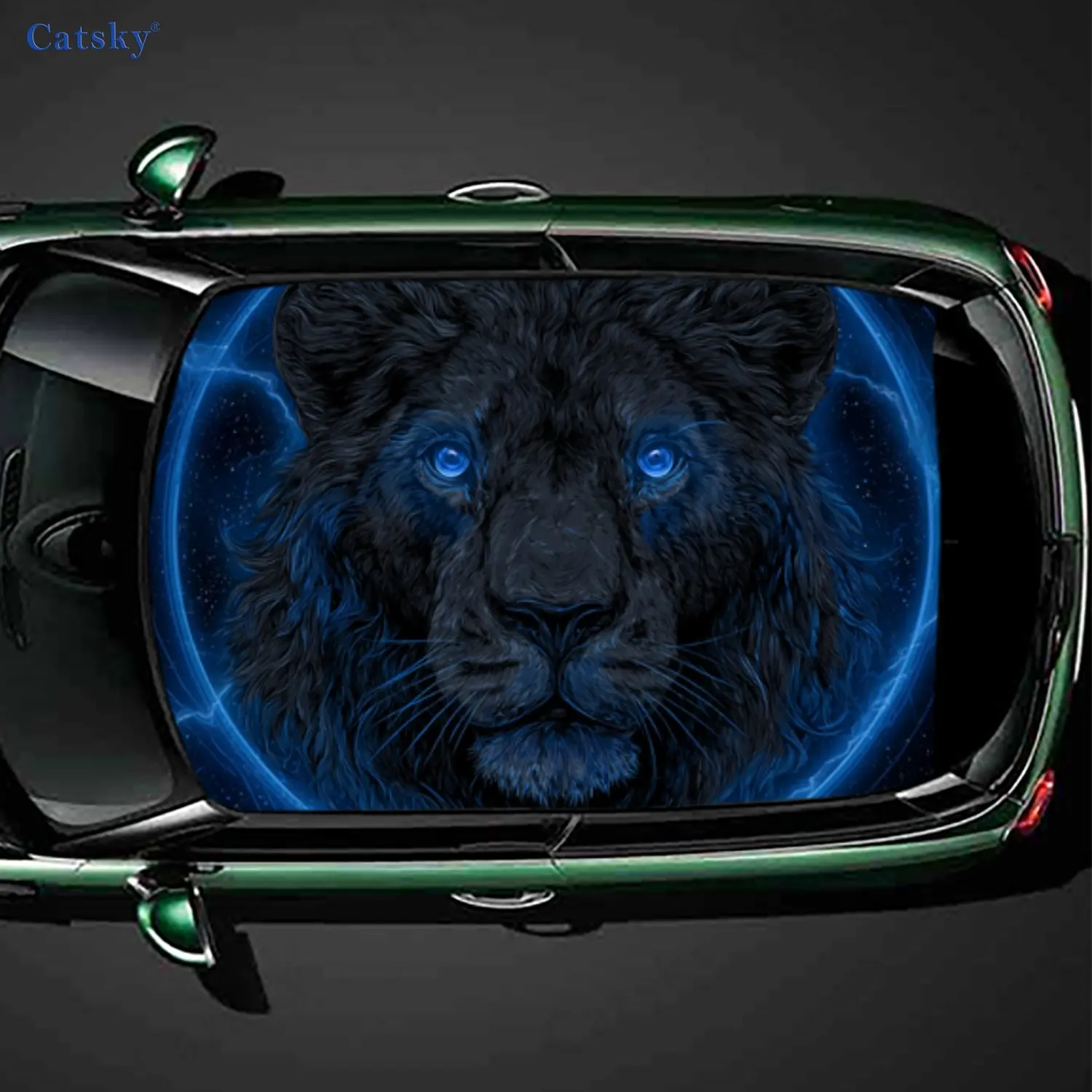 

Blue Neon Black Lion Majesty Car Roof Sticker, PVC Self-Adhesive Waterproof Car Vinyl Decal, Car Decoration Protection Stickers,